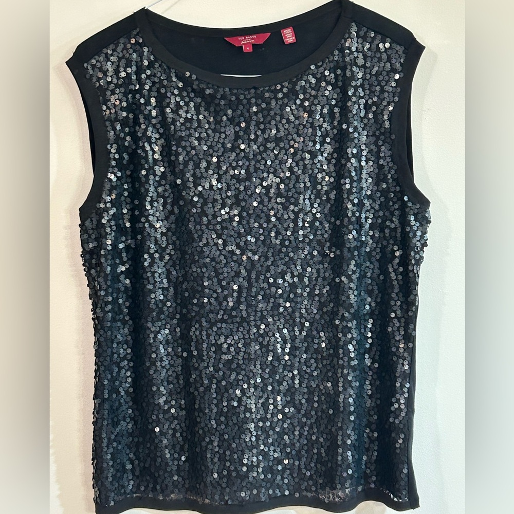 TED BAKER Black Sequin Sleeveless Top